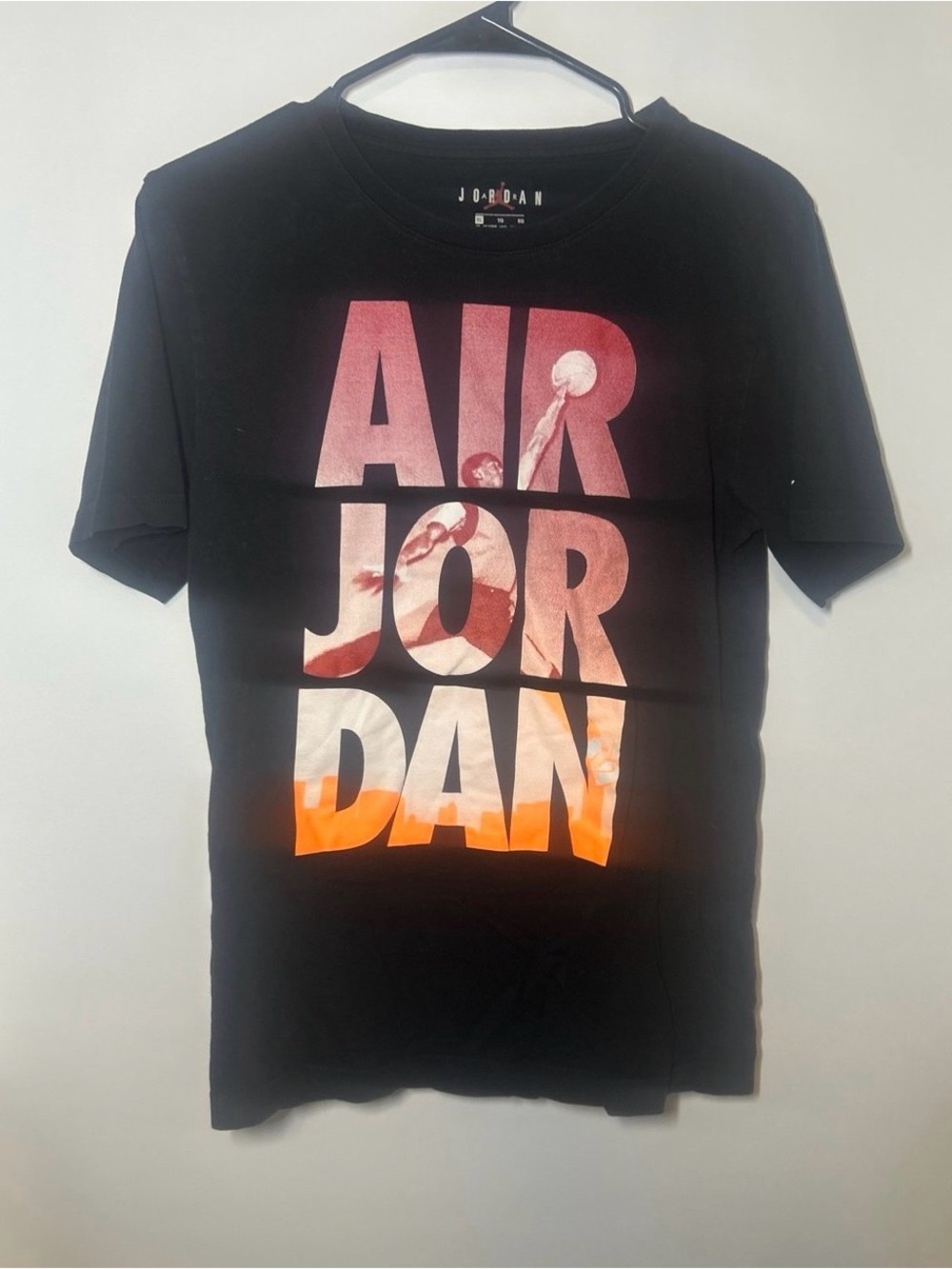 Jordan Black T-Shirt with Orange to Pink Fade AIR Graphic
